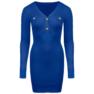 JAIMY Audrey gold button knitwear dress blue