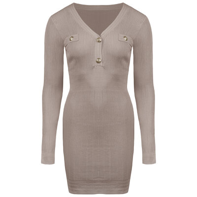 JAIMY Audrey gold button knitwear dress beige