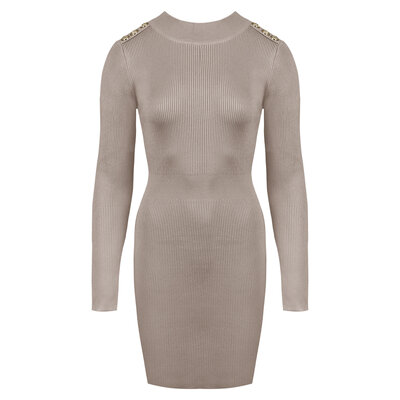 JAIMY Lucy gold button knitwear dress beige