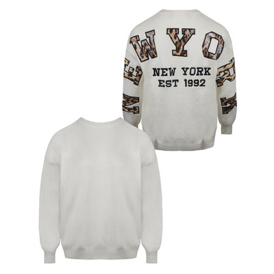 JAIMY New york leopard detail sweater creme
