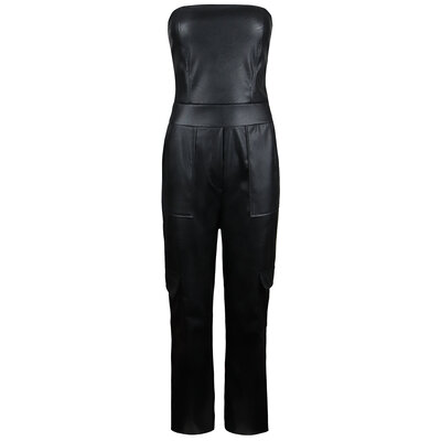 JAIMY Strapless cargo leather jumpsuit