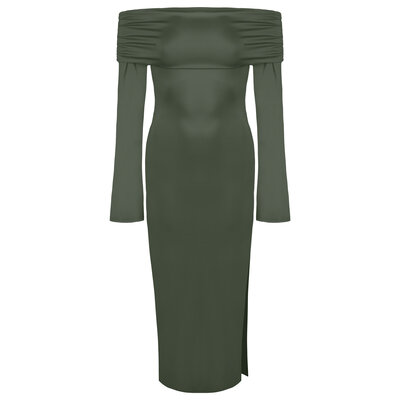 JAIMY Eve off shoulder maxi dress army green