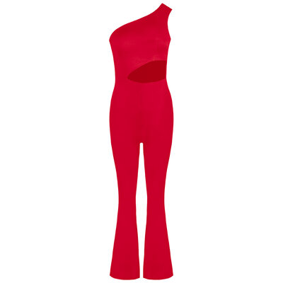 JAIMY Cut out one shoulder jumpsuit red
