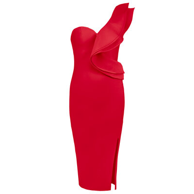 JAIMY Ruffle detail bandage dress red
