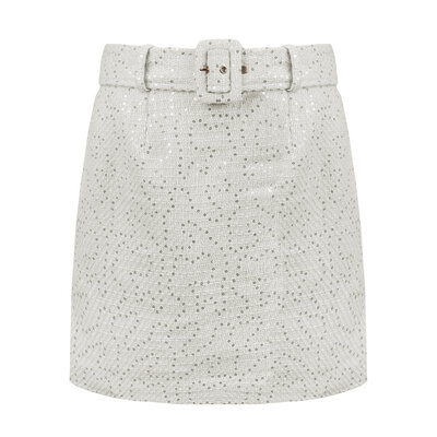 JAIMY Novah sequin tweed skirt creme