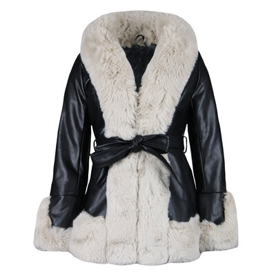 JAIMY Sienna short leather fur jacket black/creme
