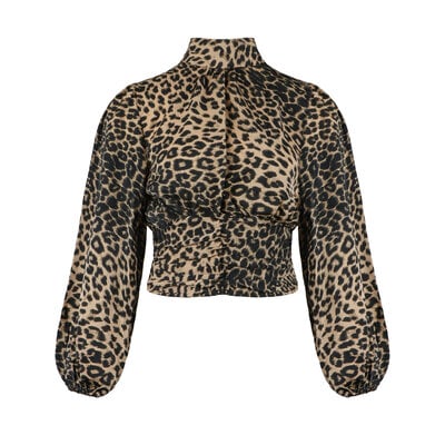 JAIMY Indie leopard print cropped blouse beige