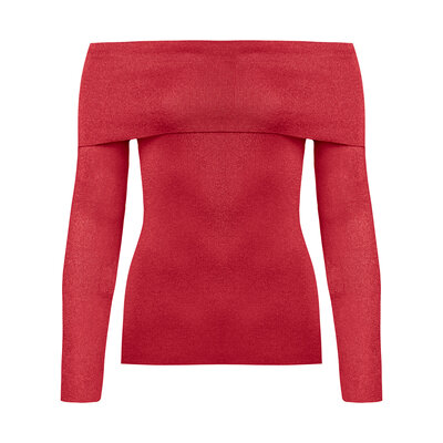 JAIMY Off shoulder sparkle knitwear top red