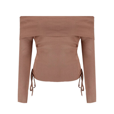 JAIMY Andrea ribbed off shoulder top camel