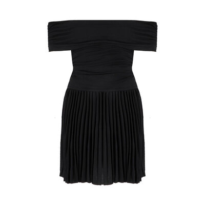 JAIMY Juul off shoulder plissé dress black