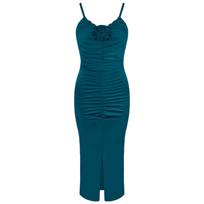 JAIMY Rose detail silk maxi dress teal