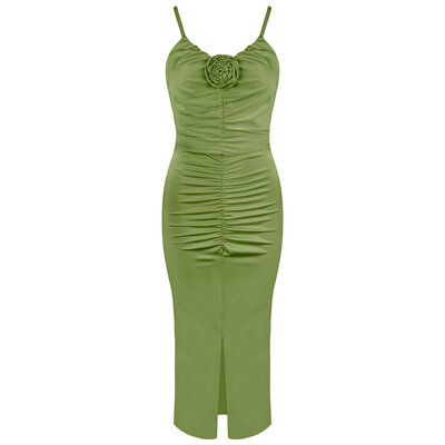 JAIMY Rose detail silk maxi dress pistachio green