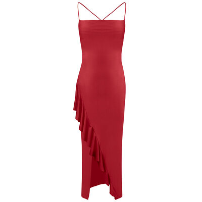 JAIMY Leia open back silk maxi dress red