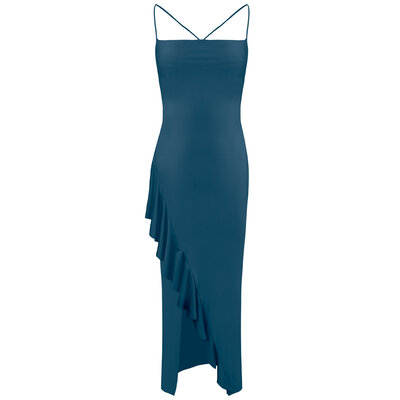 JAIMY Leia open back silk maxi dress teal