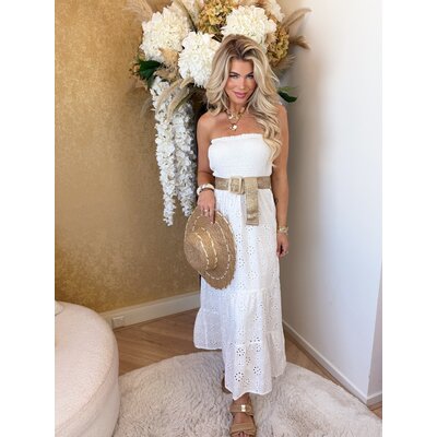 JAIMY Strapless broderie dress white