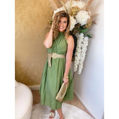 JAIMY Jojo halter linnen maxi dress sage green
