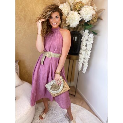 JAIMY Jojo halter linnen maxi dress deep pink