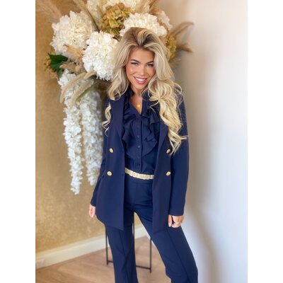 JAIMY Sharlene travel gold button blazer navy