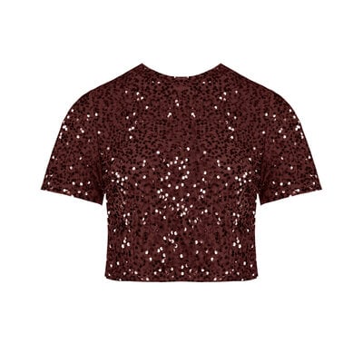 JAIMY Rosa short sleeve sequin top brown