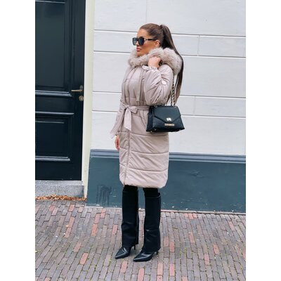 JAIMY Fleurtje belted puffer jacket beige