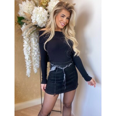 JAIMY Jidan belted suedine skirt black