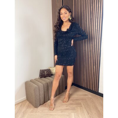 JAIMY Maeve watervalhals sequins dress black