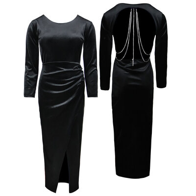 JAIMY Diamond detail open back velvet dress