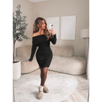 JAIMY Bridget off shoulder knitwear dress black