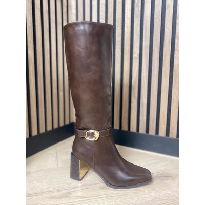 JAIMY Florine gold detail heel boots brown