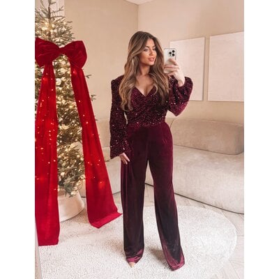 JAIMY Celebrations Sequin Velvet Jumpsuit Bordeaux