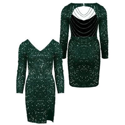 JAIMY Emery open back sequin dress emerald