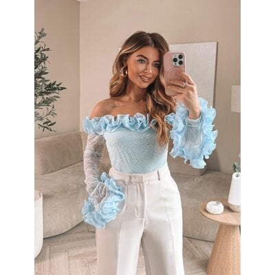 JAIMY Anastasia offshoulder ruffle lace body light blue