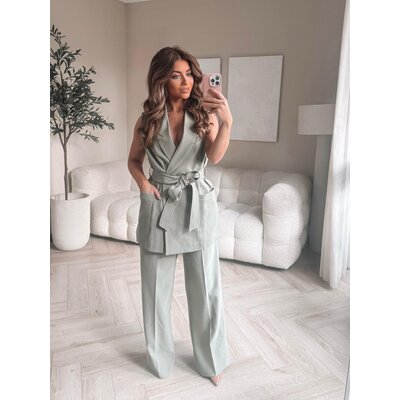 JAIMY Hadlee sleeveless belted blazer sage green