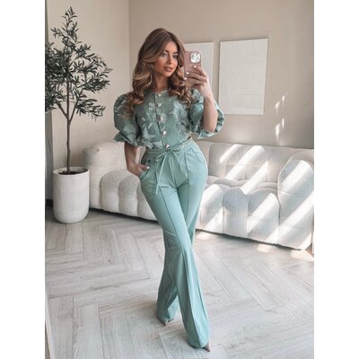 JAIMY Sharlene jacket short sleeves satin fabric sage green