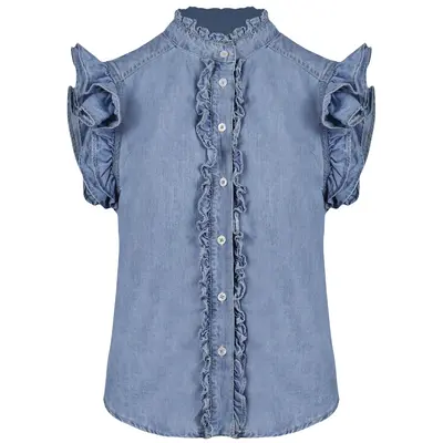 JAIMY Selah ruffle denim blouse blue