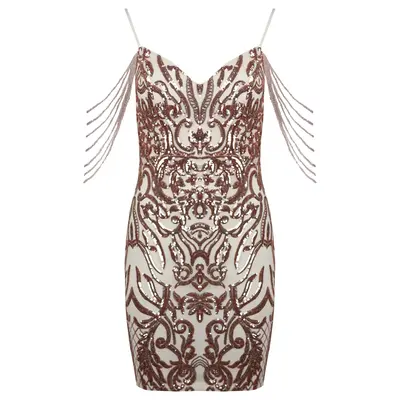JAIMY Rhea beaded detail sequin dress beige/rose