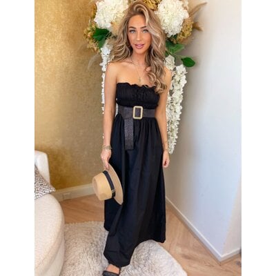 JAIMY Smocked strapless ibiza dress black