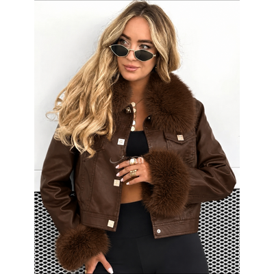 JAIMY Odette faux fur leather jacket chocolate