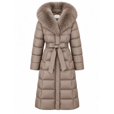 JAIMY Vilo belted faux fur jacket taupe