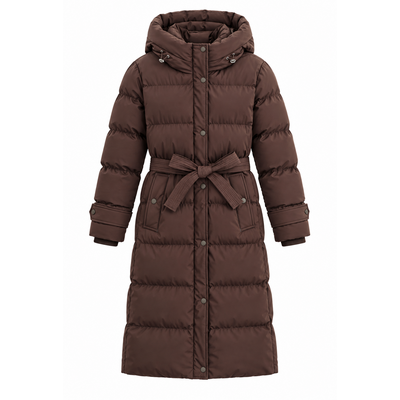 JAIMY Khloe belted puffer jacket chocolate