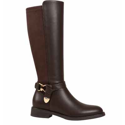 JAIMY Sofie gold buckle flat boots chocolate