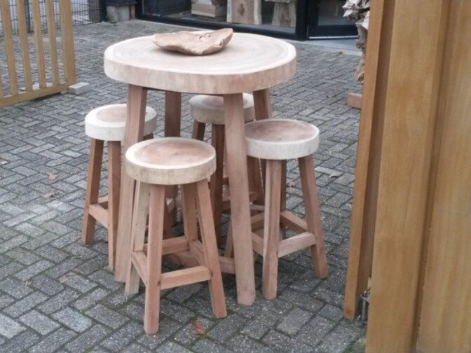 Bartafel boomstamtafel rond - 4 poten