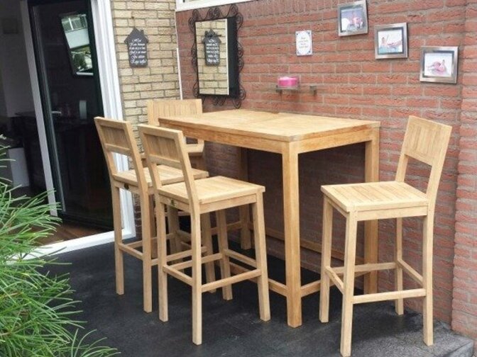 Teak bartafel met 4 barstoelen