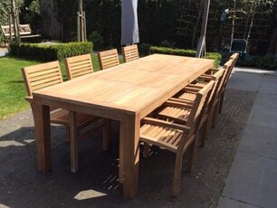 Teak tuinstel Verona 300 + 8 tuinstoelen Torino hori