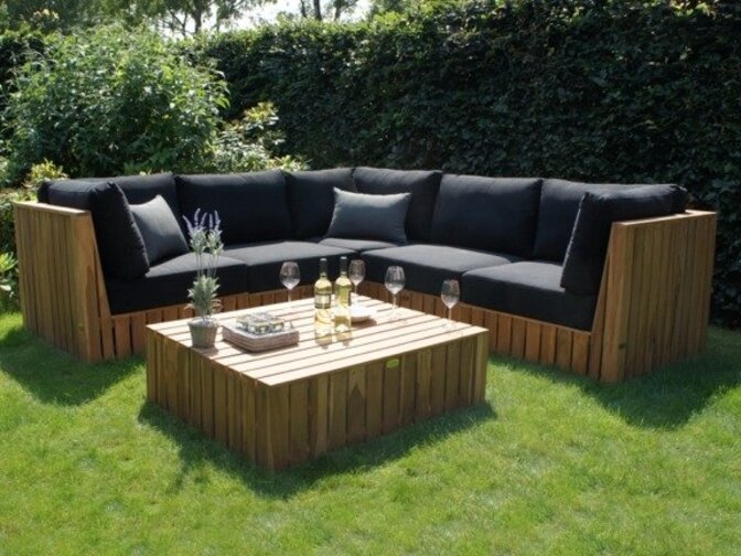 Loungeset teakhout Capri 5-modules met tafels