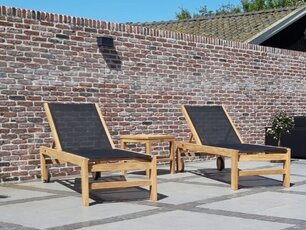 Teak ligbed Trento met Batyline Zwart