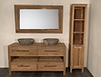 Houten badmeubel set 160cm Naturel incl  kast, spiegel & waskommen