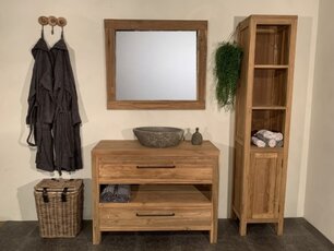 Teak badmeubelset 110cm Naturel incl  kast, spiegel & waskom