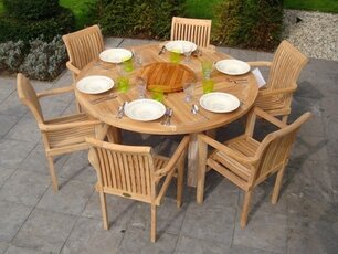 Teak tuinset Toscane 155 met 6 stapelbare stoelen