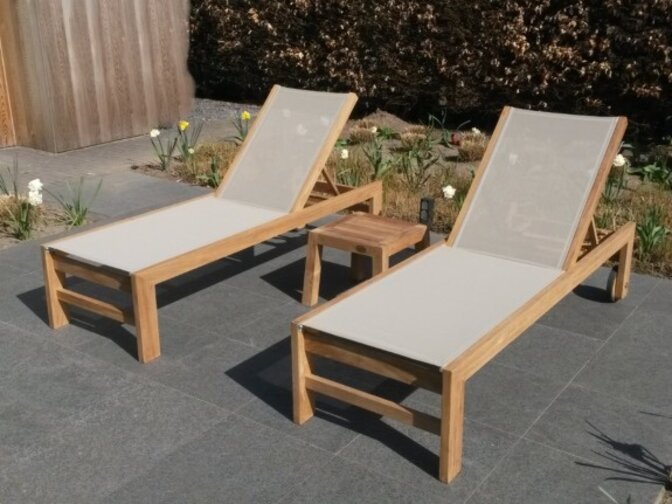 Teak ligbed Trento met Batyline Taupe